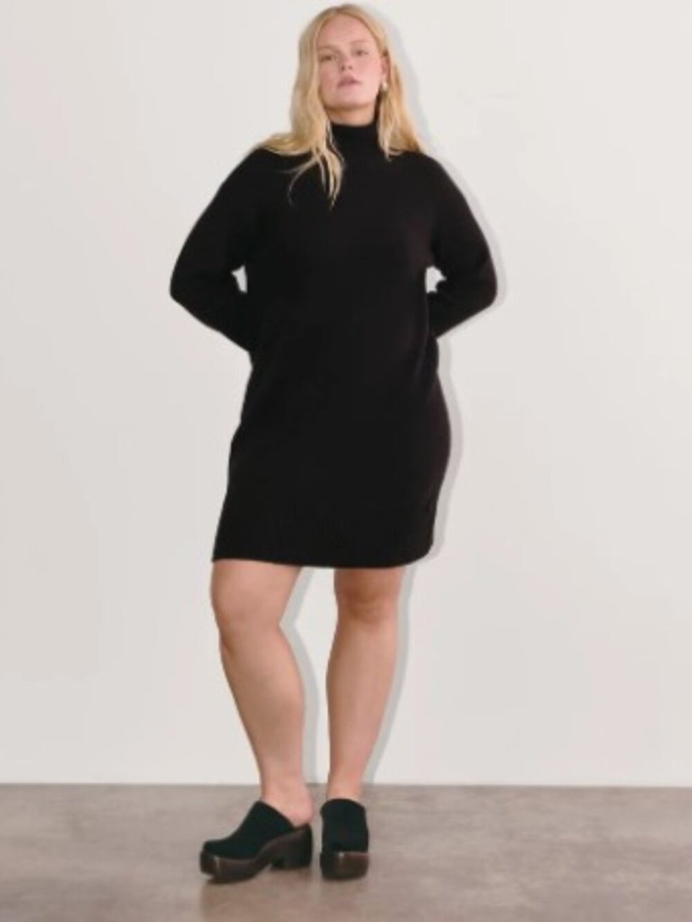 Everlane Sweater Dress Plush Cotton Black Tunic Mock Neck Knit Small S